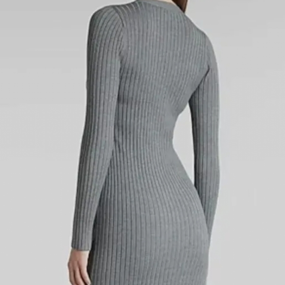 Express Women's Gray Ribbed Knit Jewel Button Front Fitted Midi Dress! Size L - Picture 2 of 9